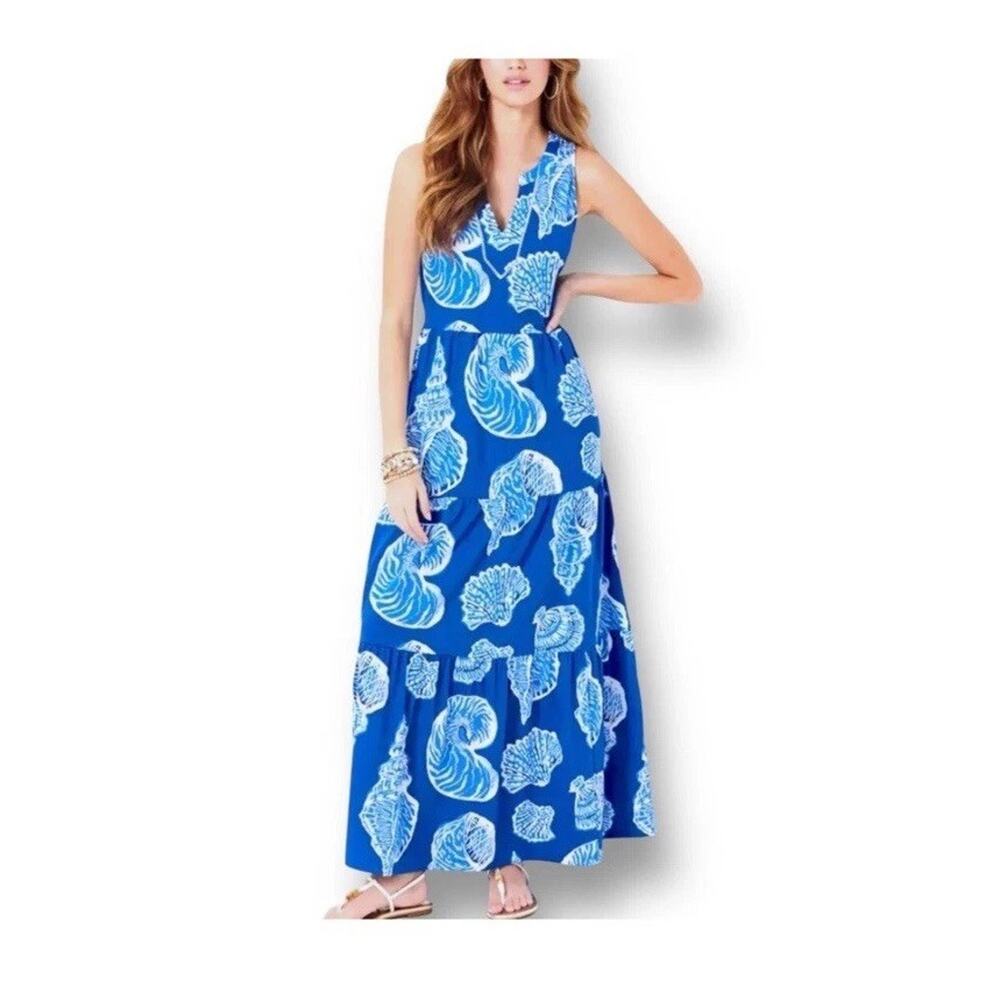 Lilly Pulitzer SYDNEE Maxi Dress, Shell Of A Good Time, Barton Blue, LARGE
